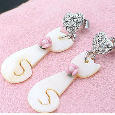 Free Shipping Cat Shape Earrings With Rhinestones