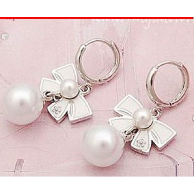 Free Shipping Fashion exquisite Pearl Drop Pendant Ladies Silver Earrings