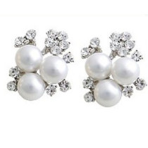 Free Shipping Temperament ladies crystal Austrian drilling three pearls drop Flower Earrings