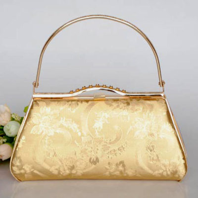 Shiny Gold Princess Evening Handbag With Flower Patterns