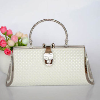 White Princess Evening Handbag With Lozenge Patterns