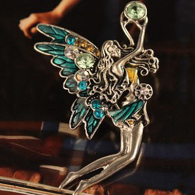 Free shipping  bright brooch Antique Silver Diamond dance wings angel retro brooch