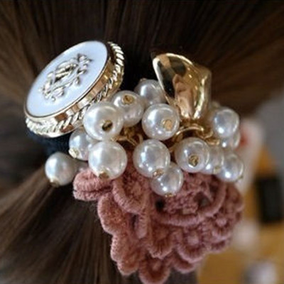 Free Shipping Sweet Pearl Buttons Lace Hairband