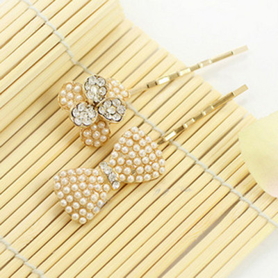Free Shipping Flower Bow Diamond Pearl Hairpin