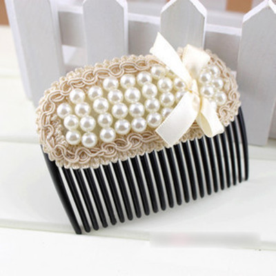 Free Shipping Matte Finish Pearl Lace Ribbon Lace Bowknot Comb Inserted Hairbrush