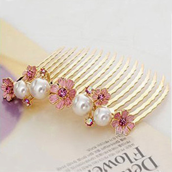 Free Shipping Elegant Fashion Pearl Petal Flower Comb Inserted Clip Hairpin