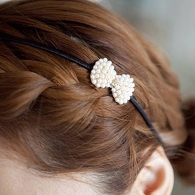 Free Shipping Sweet And Lovely Pearl Rhinestone Bow Hairband