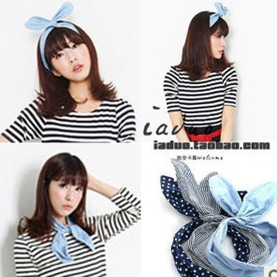 Free Shipping Variety Rabbit Ears Denim Fabric Hairband Butterfly Knot