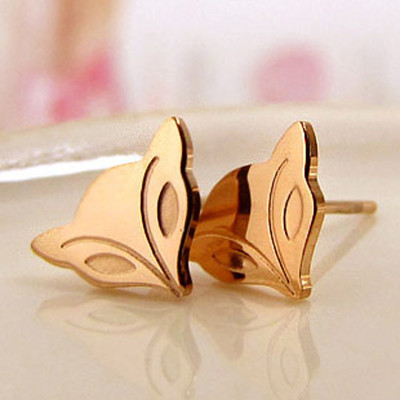 [Free Shipping] Europe And The United States Style 14k Rose Gold Color  Seductive Small Fox Head Earrings