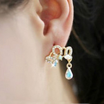 [Free Shipping] Sterling Silver Pin Hypoallergenic Crown Crystal Pendant Earrings