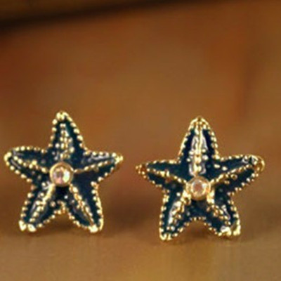 [Free Shipping]  Jewelry Wholesale European Style Ocean Series Blue Starfish Embedded Diamond Earring