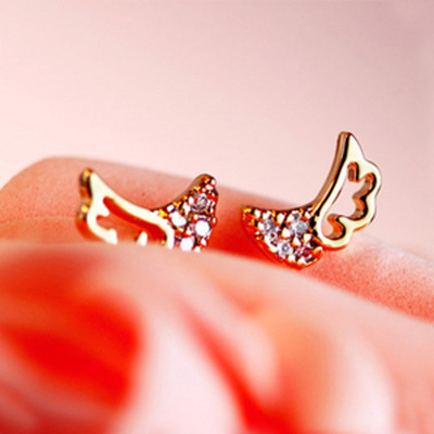 [Free Shipping]  Jewelry Wholesale  Popular Exquisite Flash Diamond Openwork Angel Wings Earrings