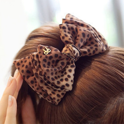 Free Shipping Chiffon Leopard Multilayer Bow Retro Hairpin