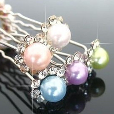 Free Shipping U-shaped Clip Plate Made Of Pearl Diamond Flower Hairpin