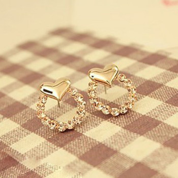 [Free Shipping] Jewelry The Sweet Peach Heart Round Diamond Stud Earrings