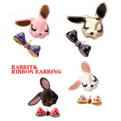 [Free Shipping] Jewelry Wholesale The New Color Rabbit Cute Bow Denim Earrings