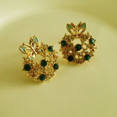 [Free Shipping]  2012 New Jewelry Apples Elegant Butterfly Color Diamonds Earrings