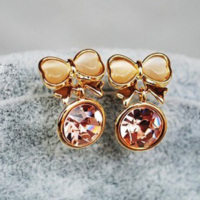 [Free Shipping] jewelry wholesale new crystal clear opal bow earrings