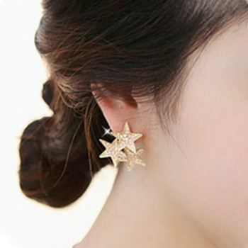 [Free Shipping] Jewelry Star Favorite Sweet, Cute Full Drill Three The Pentacle Star Earrings