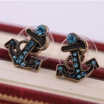 [Free Shipping] Jewelry Wholesale European And American Style Jewelry Exquisite Retro Anchor Diamond Earrings