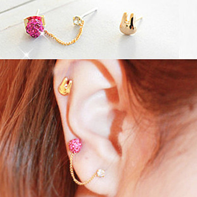[Free Shipping]  Jewelry Wholesale The New  Turned A Small Rabbit Over Drilling A Three-piece Ball Earrings