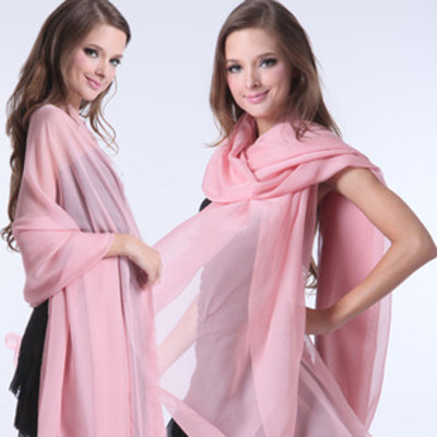 Free Shipping Meat Pink Chiffon Solid Color Long Scarf