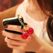 Free shipping sweet lovely cherry diamond dust plug phone chain iphone ipad 13g