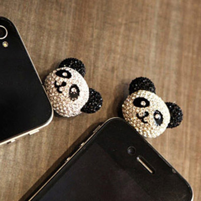 Free shipping  Panda full drill dust plug cartoon characters iphone (universal mobile phone available) 19g