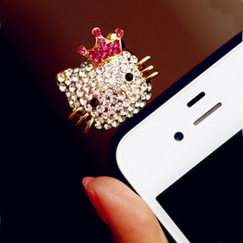 Free shipping Korean cute Meng rhinestones material kitty iphone phone headset dust plug over drilling 4g
