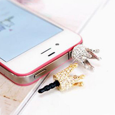 Free shipping Korean jewelry diamond crown cute Apple phone dustproof plug 4g
