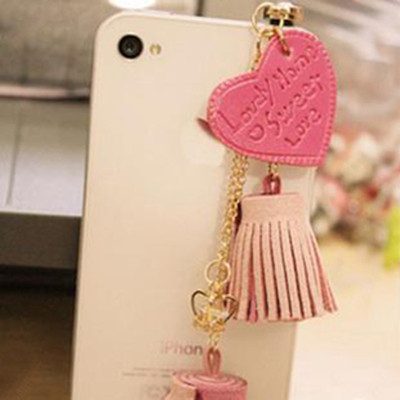 Free shipping  Korean jewelry the leather love tassels Crown Diamond Pendant dust plug iphone 4S