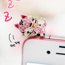 Free Shipping Han studded with diamond sleepy cat phone dustproof plug small tiger phone headset plug