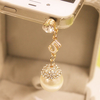Free Shipping new Korean pearl with diamond Apple phone the dust plug phone plug 15g