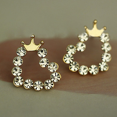 [ Free Shipping] Jewelry Wholesale Diamond Sweet The Former  The Small Caring Crown Fresh Wild Earrings