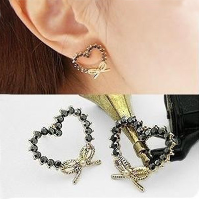 [ Free Shipping] Jewelry Wholesale Tthe New Simple Love Shiny Gold Bow Earrings Over Drilling