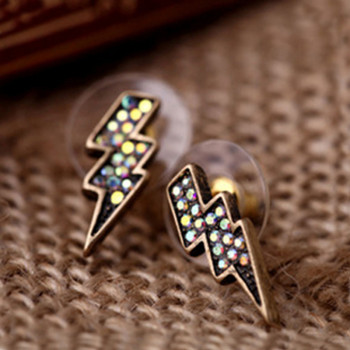 [ Free Shipping] Earrings Diamond Jewelry Wholesale European And American Retro Explosion Models Mini Earrings Lightning