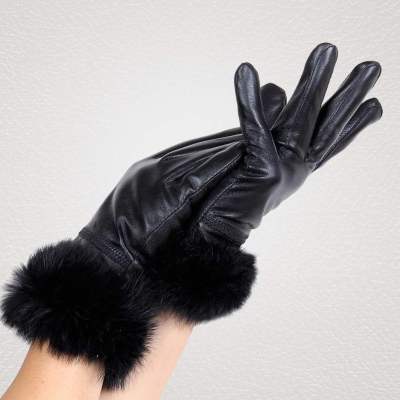 Free Shipping Rabbit Fur Sheep Skin Leather Gloves