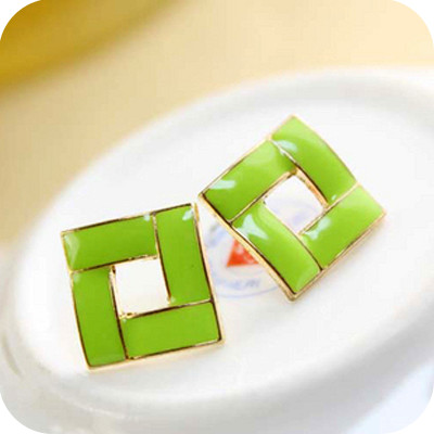 [ Free Shipping] Candy Colored Sweet Drop Of Oil Square Earrings