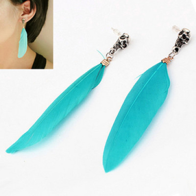 [  Free Shipping ]  Jewelry Wholesale European And American Retro Feather Skull  Female Earrings