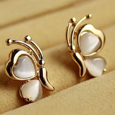 [  Free Shipping ]  Retro Princess Love Shaped Opal Butterfly  Rose Gold Plated Earrings