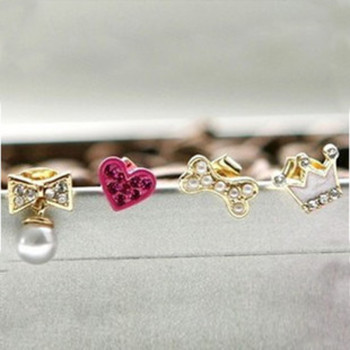 [Free shipping]Sweet And Cute  Personalized Love Bone Crown Bow Denim Female Earrings