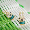 [Free shipping] Earrings Wholesale Retro Fashion Cute Wild Full Of Drilling Rabbit Earrings