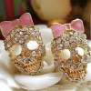 [ Free Shipping ]   Europe And The United States Foreign Trade Retro Pink Bow Full Diamond Skull Earrings