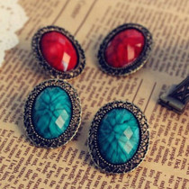 [ Free Shipping ] Small Meow Jewelry Wholesale Europe And the United States Foreign Trade Vintage Jewelry Oval Section Treasure Stone Carving Lace Earrings