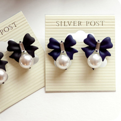 [ Free Shipping ]  Sweet Diamond Bow Pearl Pendant Earrings