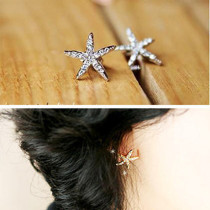 [ Free Shipping ] Exquisite Jewelry Wholesale Full Diamond  Starfish Pentagram  Female Models Colorful Earrings