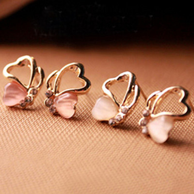 [ Free Shipping ] Fashion Jewelry Wholesale Rhinestone Opal Love Hollow Butterfly Female Earrings