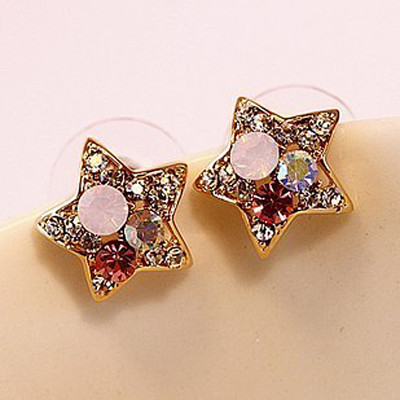 [ Free Shipping ] Colorful Rhinestones Stars Lovely  Europe And The United States Retro Earrings