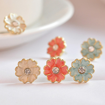 [ Free Shipping ]Sweet Multicolor Exquisite Small Daisy Flower Earrings