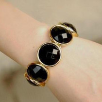 [Free Shipping]The HL11301 big fashion temperament MAN Phnom Penh black gem inlaid wild bracelet 28g 28g
